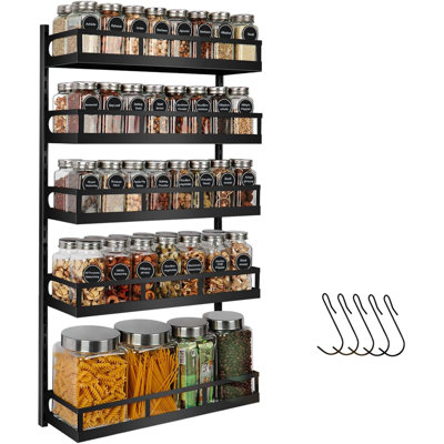 Wall Mount Spice Rack Organizer 5 Tier Height-Adjustable Hanging Spice Shelf Storage for Kitchen Pantry Cabinet