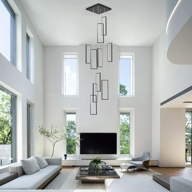 10 - Light Unique Rectangle LED Dimmable Pendant Long Staircase Chandelier