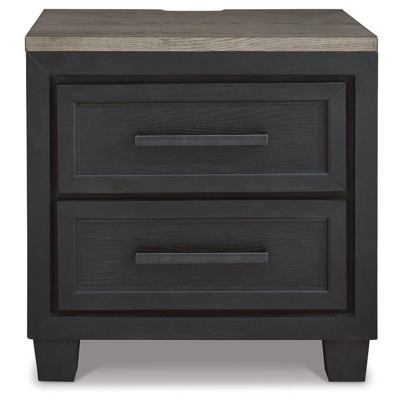 27" Black and Brown Oak 2-Drawer Nightstand