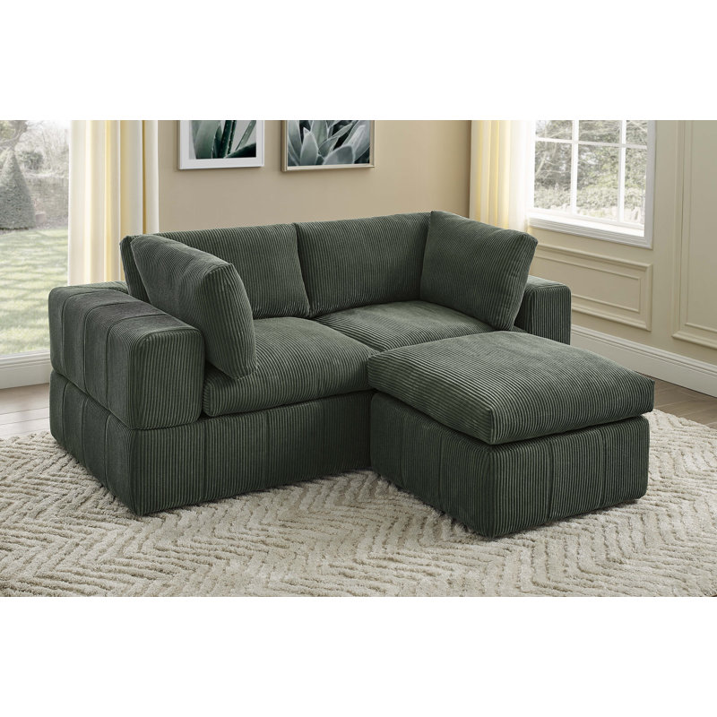 Andrielle Corduroy L-Shaped Sectional Reversible, Dark Green Corduroy, Right-Hand Facing