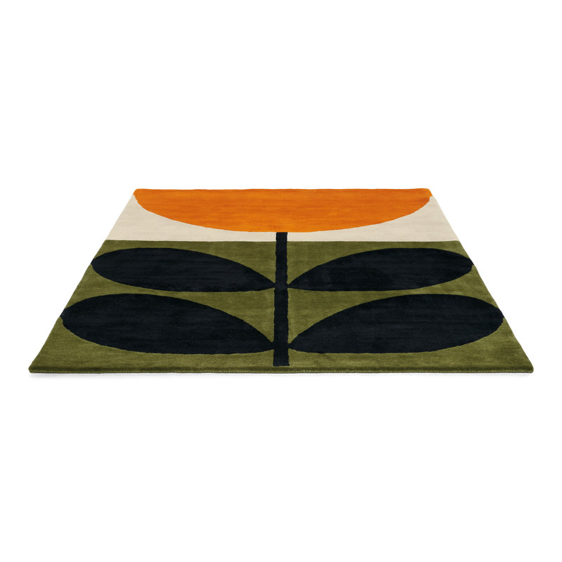 Hand Tufted Wool Floral Area Rug in Black/Green/Orange, Rectangle 6'7" x 9'2"