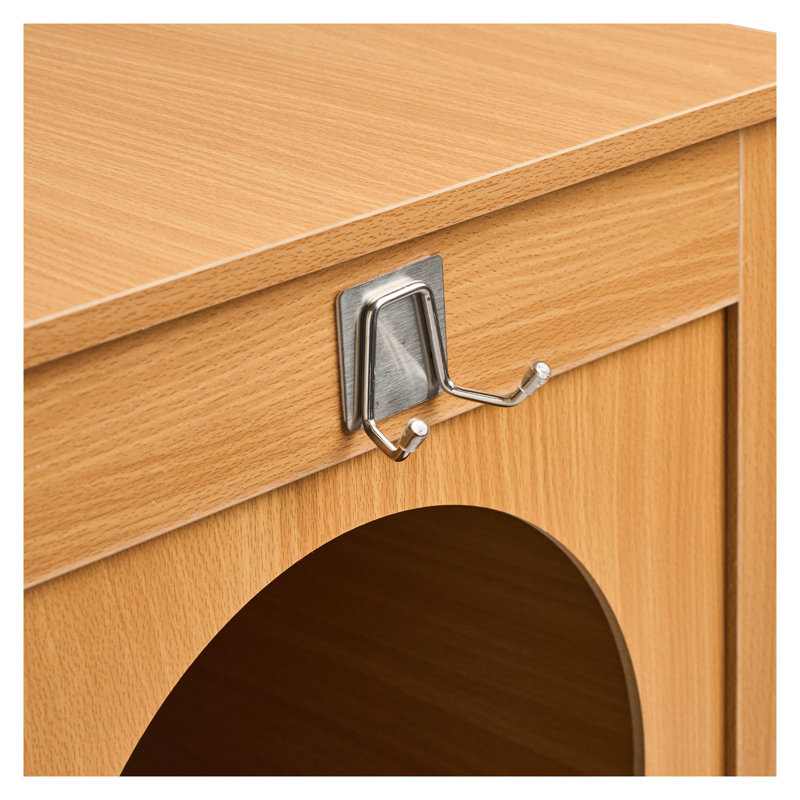 Enceinte de litière moderne en bois pour chat avec portes en rotin - Armoire cachée pour deux chats