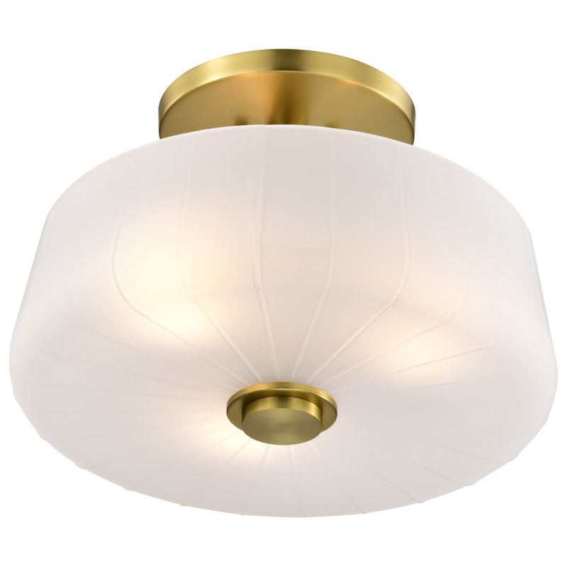 Burov - 3 Light Semi-Flush - Etched White Glass, Vintage Brass