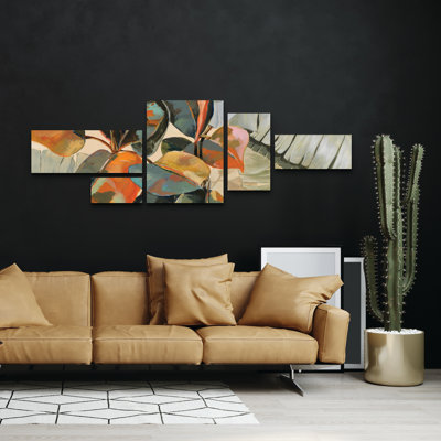 5 Panel Wall Art Set - Dusza 'Les Fleurs 4' Canvas Wall Art for Living Room, Bedroom, or Office Decor by Trademark Fine Art