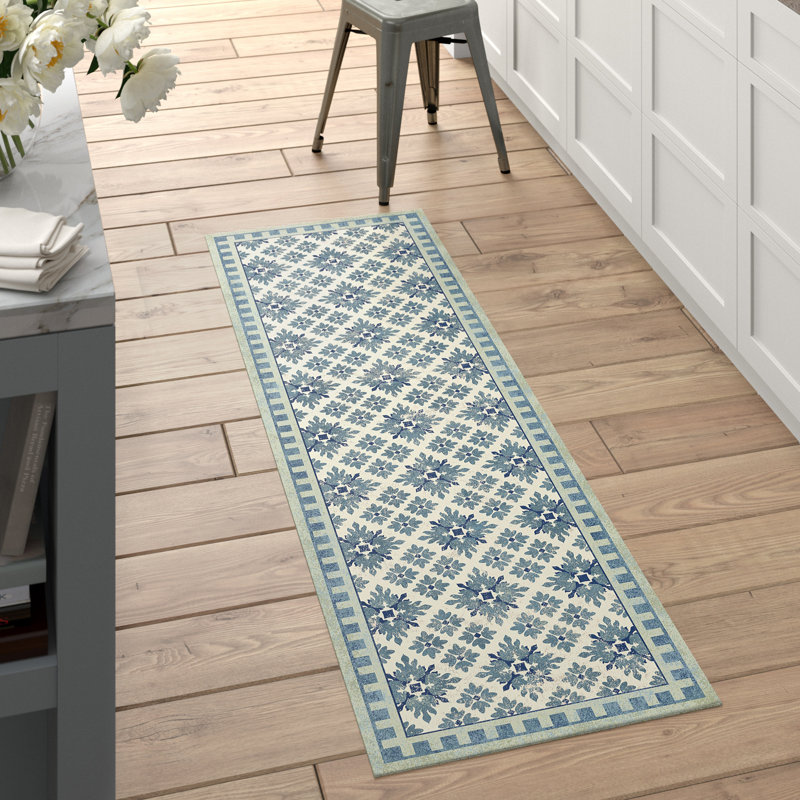 Un-Rug Kirkwood Blue Low Profile Kitchen Mat by Matterly, Blue, Runner 1'10" x 5'9"