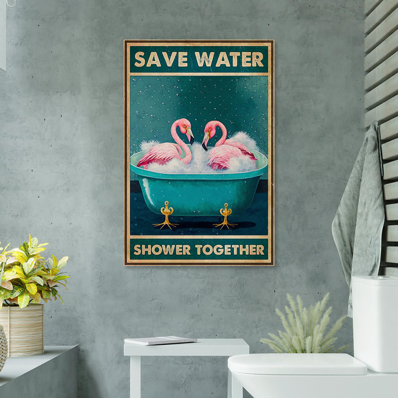 Flamingo Shower Ensemble - 1 pièce graphique Flamingo Shower Together sur toile, impression, H 36 po x l 24 po x P 1,25 po