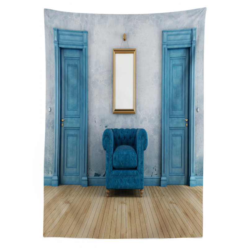 Pièce vide avec 2 portes fauteuil et miroir simple avec structure jaune doré, 90 po x 60 po
