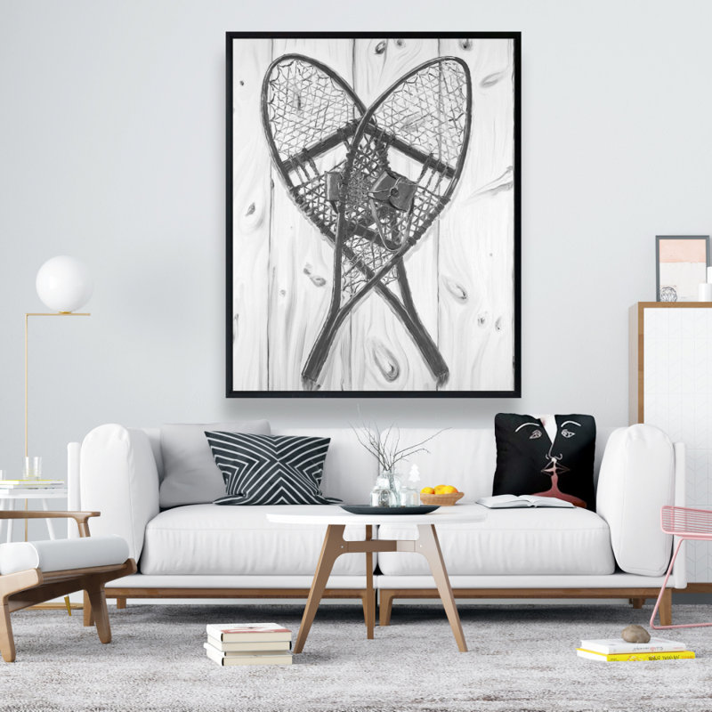 Vintage Monochrome Wood Snowshoes Print On Canvas