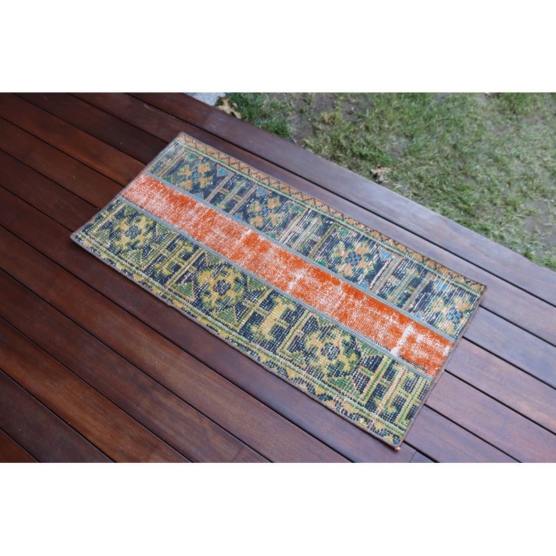 Handwoven Vintage Turkish Rug Serving as a Vibrant Area Mat Ideal for Enhancing Your Hallway or any Other Space within your Bohemian Inspired Home