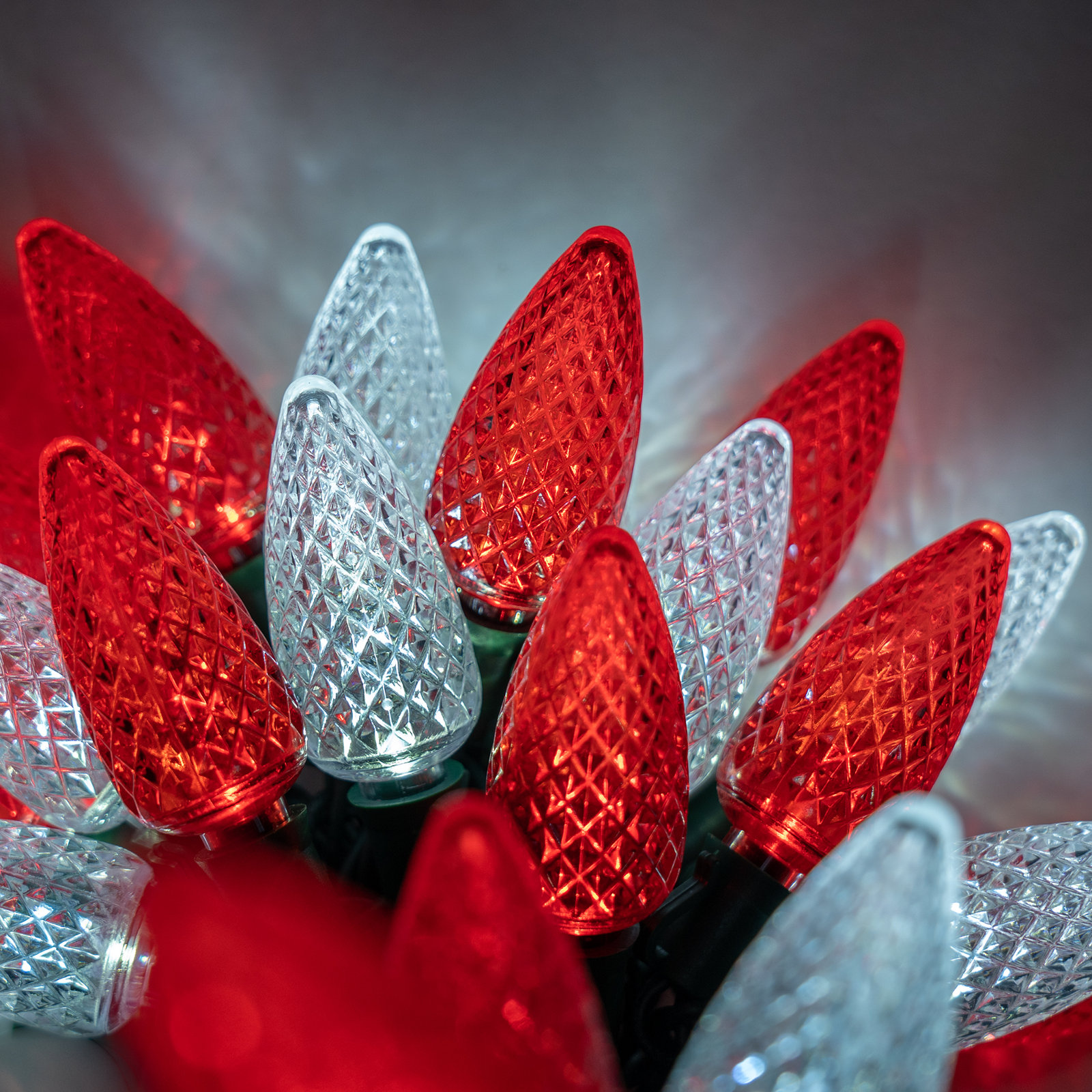 C9 LED Christmas String Lights, Red/Cool White, 16.3' L, 24