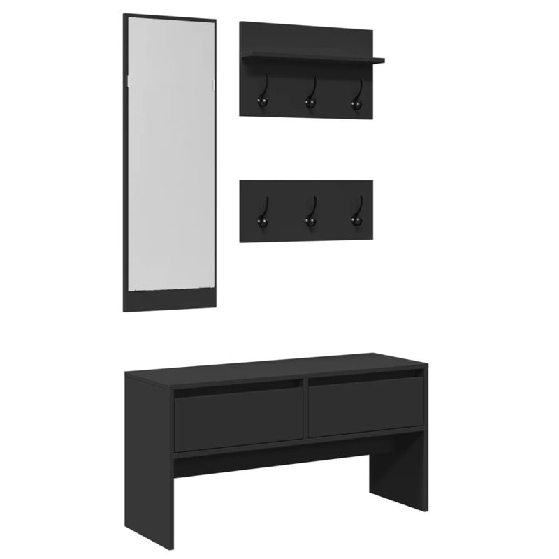 4 Piece Hallway Furniture Set Engineered Wood, Black