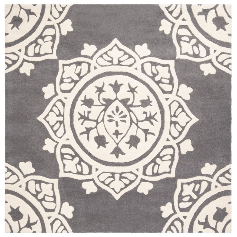 Cruz Hand Tufted Wool Floral Rug, Square 5'