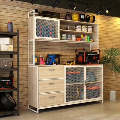 Établi de garage robuste avec grand espace de rangement et comptoir renforcé