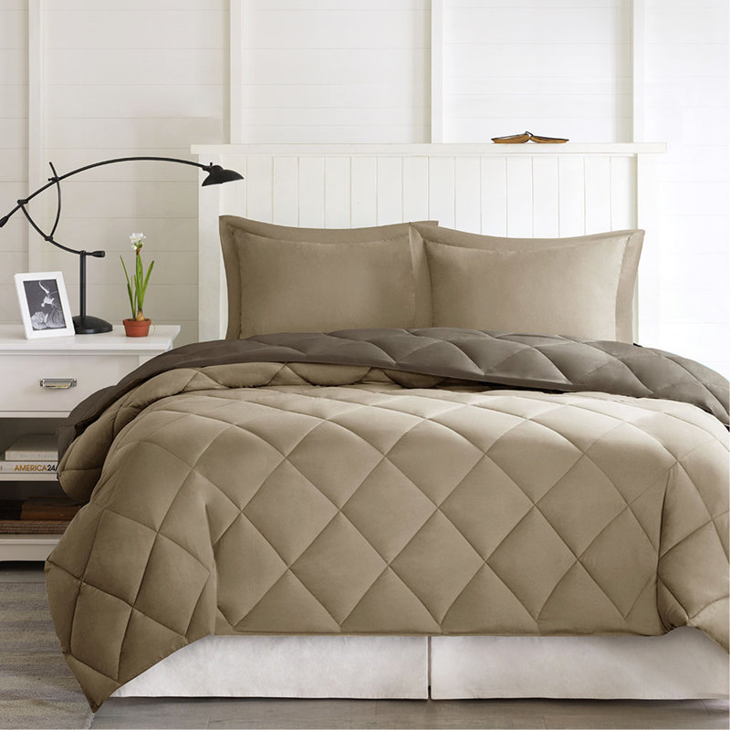 Ensemble d'édredon réversible en duvet synthétique pour lit simple / simple XL 3M Scotchgard, Brun / Sable