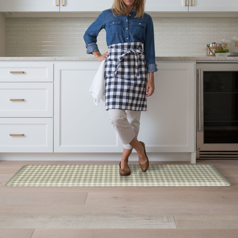Anti-Fatigue Kitchen Comfort Mat, Cottage Check Pattern In Blue, 20 po x 72 po, Green
