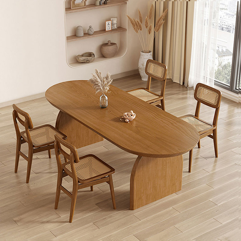 4 - Person Walnut Oval Solid Wood Dining Table Set, 29.53" H x 51.18" W x 25.59" D