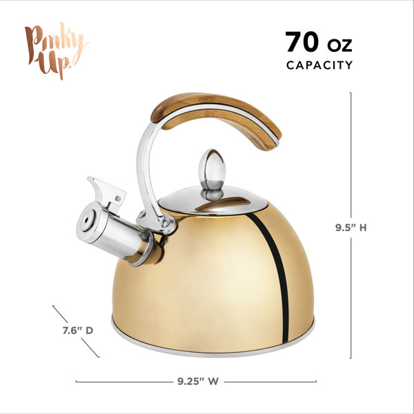 Creative Home 12 Cups Satin Finish Stainless Steel Whistling Tea Kettle Teapot with Ergonomic Simple-Touch to Open Handle