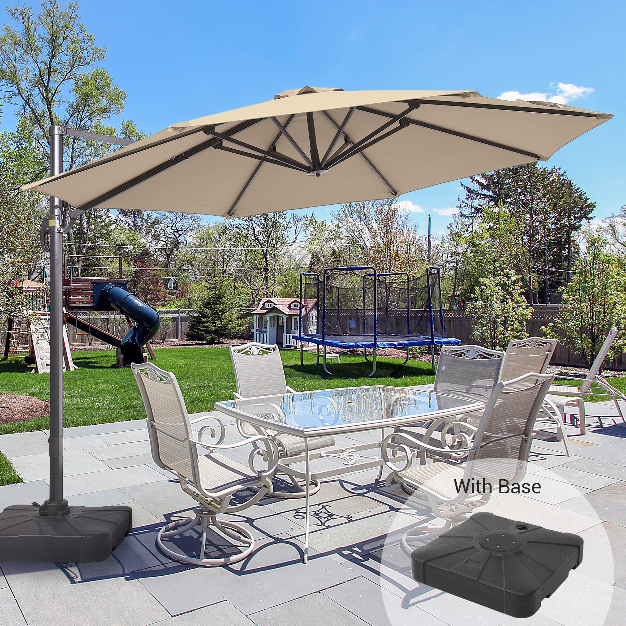 JCHK 11Ft Patio Outdoor Cantilever Umbrella, Solar Light Offset Market ...