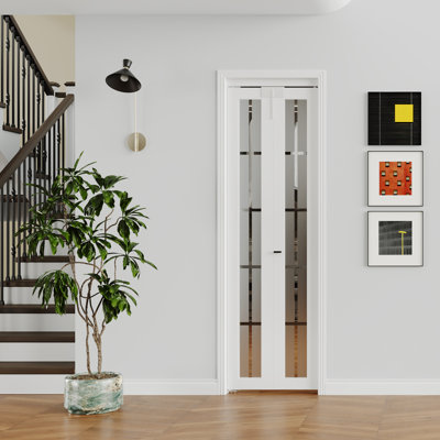 Porte pliante intérieure - 10 Lite givré avec quincaillerie, serrure de porte et deux poignées de couleur