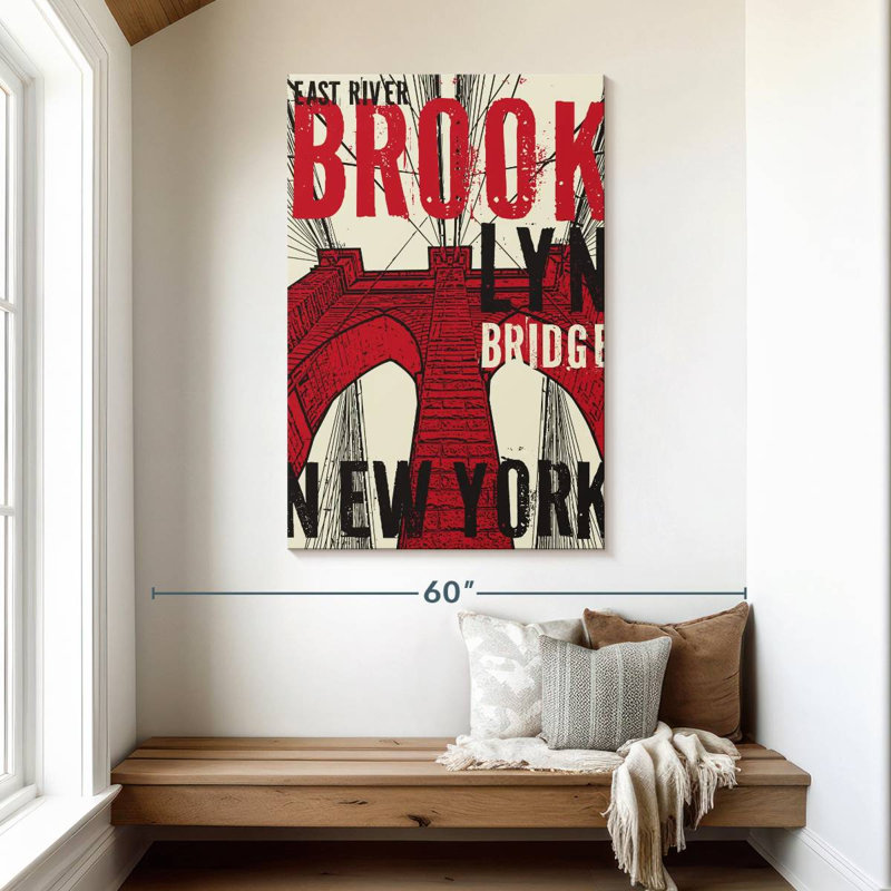 Aime Red Grunge Brooklyn Bridge, 48" H x 32" W