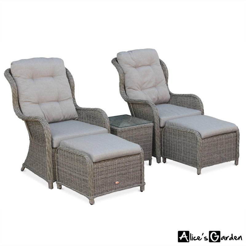 Gazaway 2 Seater Rattan Conversation Set, Grey