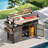Wicker Outdoor Grill Cart With Extended Plastic Wood Table Top,  Storage Cabinets, Spice Racks, Towel Rack, Wine Racks And A Bottle Opener-814229983