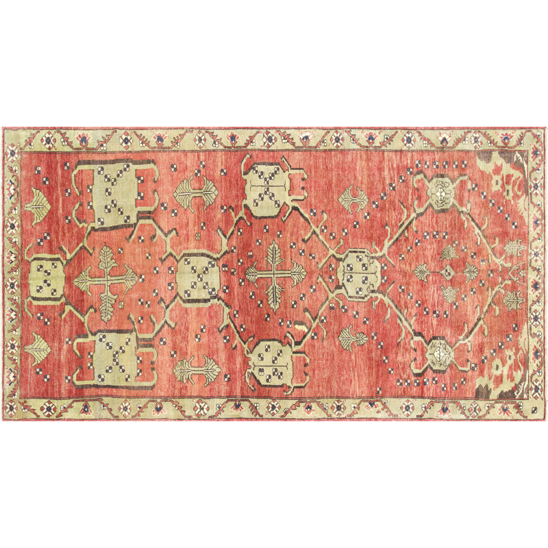 One-of-a-Kind Hand-Knotted 1960s 5'6" x 10'4" Wool Area Rug in Red/Beige