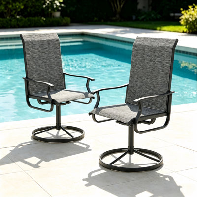 360° Swivel Dining Chair with Gentle Rocking Motion – Outdoor Patio Chair, Rust-Resistant Steel Frame(Set of 2)