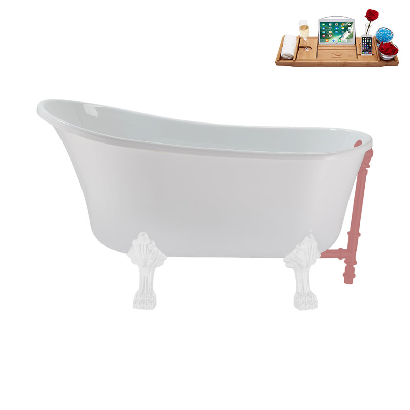 51.2'' x 25.6'' Soaking Acrylic Bathtub, Glossy White, Matte Pink
