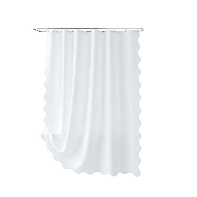 White Scalloped Fabric Polyester Shower Curtain 183 x 183 cm