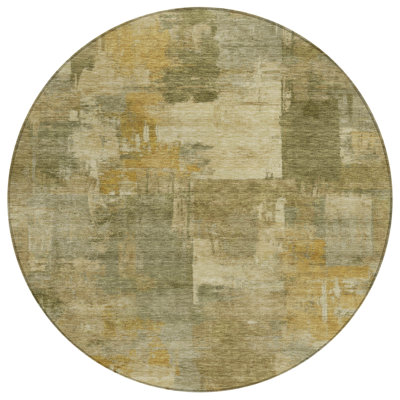Tapis extérieur rond lavable abstrait kaki 8 po beige et blé
