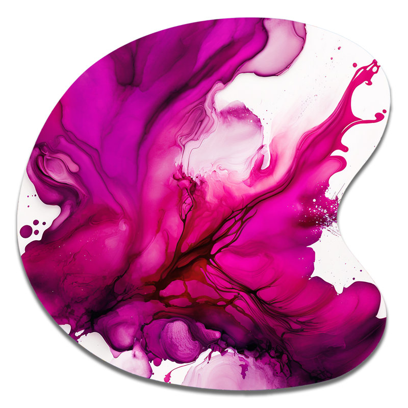 Ancien mystère in Viva Magenta II - art mural asymétrique abstrait en forme de goutte d'encre liquide, H 27 po x l 27 po