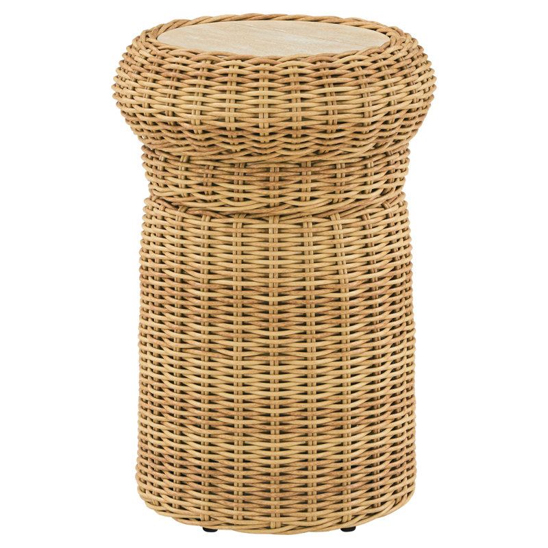 Table d'appoint 37 po en osier tissé à la main toutes saisons avec structure en acier