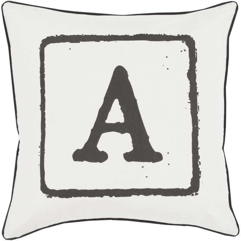 Coussin décoratif en coton, A, 18 po x 18 po, Ivoire / noir
