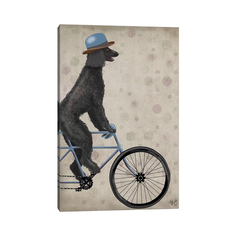 Poodle On Bicycle, Black by Fab Funky - Wrapped Canvas Print, 101.6 cm H x 66.04 cm W