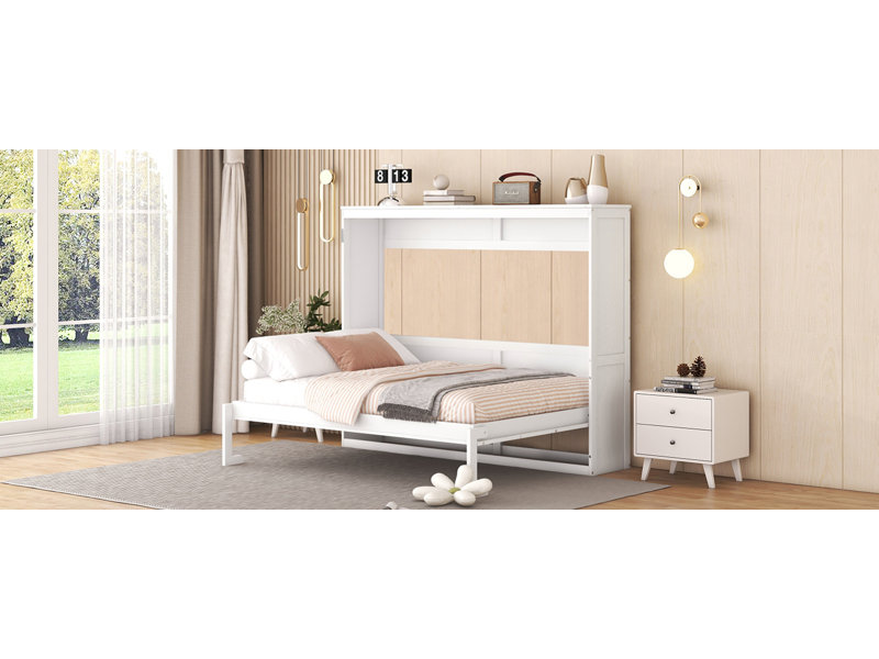 Lit escamotable double pleine grandeur, blanc