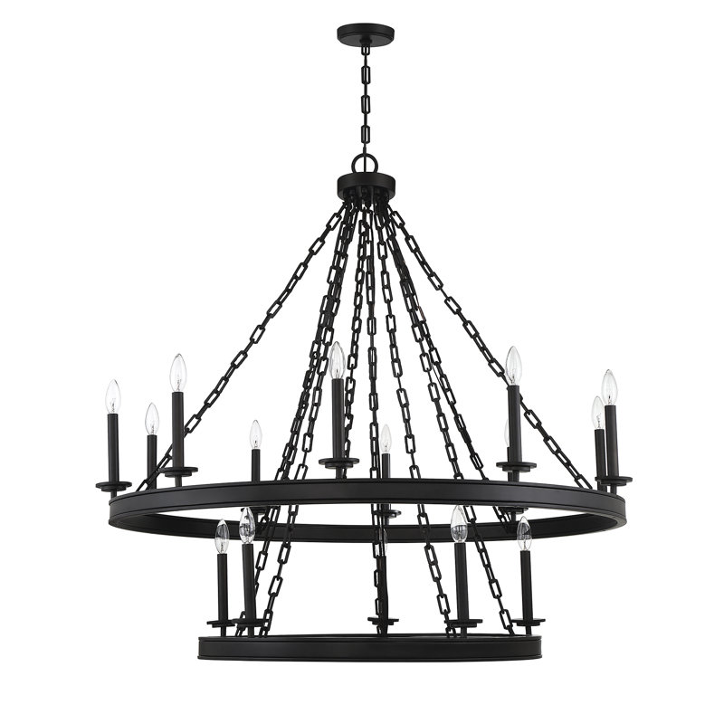 Lustre à 15 lumières de style bougie Hanae, Noir mat