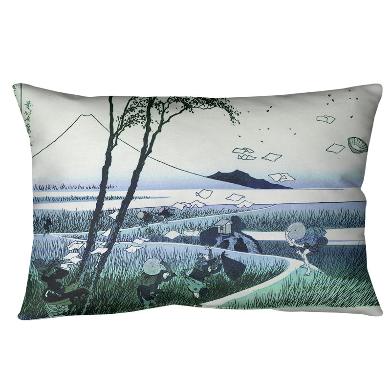 Coussin lombaire Katsushika Hokusai Ejiri dans la province de Suruga, Bleu / vert, Polyester filé