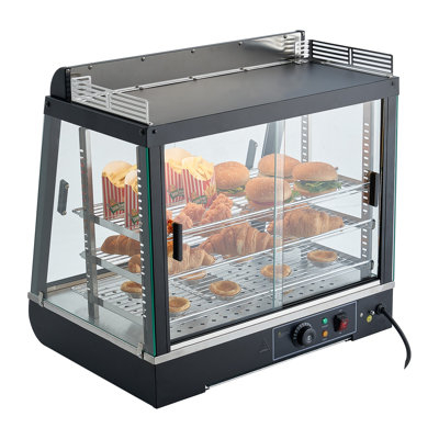 Réchaud commercial à 3 niveaux, chauffe-aliments 1200 W avec lumière DEL, rangement supérieur et tablettes réglables, chauffage à la vapeur de 86 185 à 185 ℉, 75 L pour hamburger, pizza, pain, poulet frit