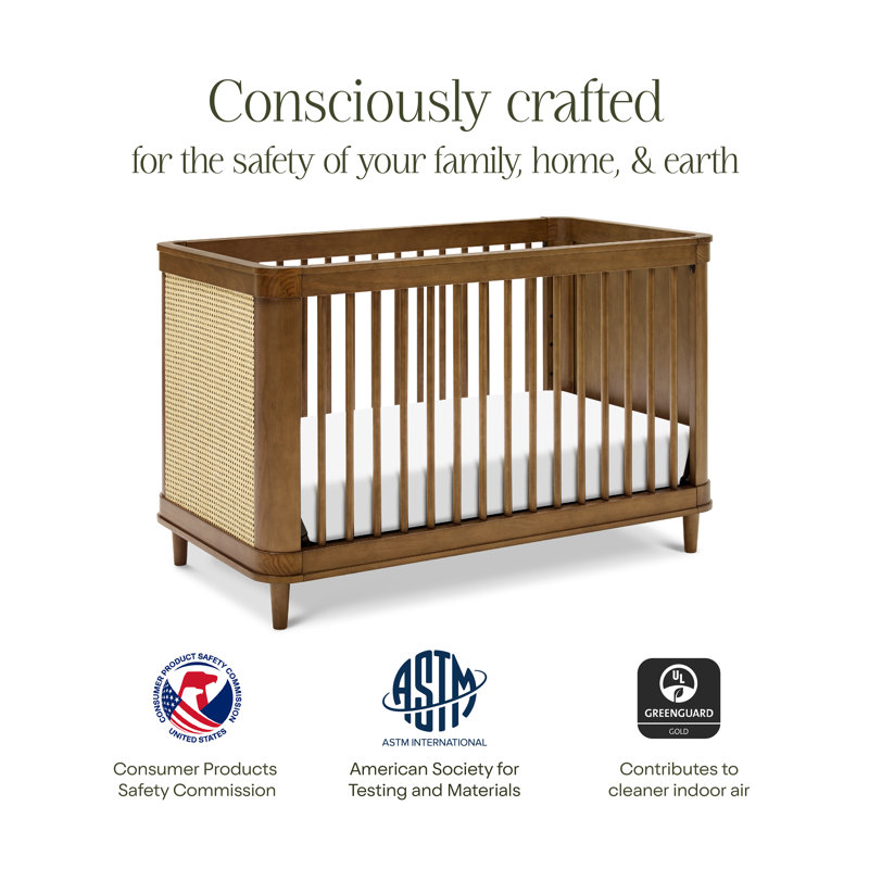 Marin with Cane 3-in-1 Convertible Crib, Natural/Walnut