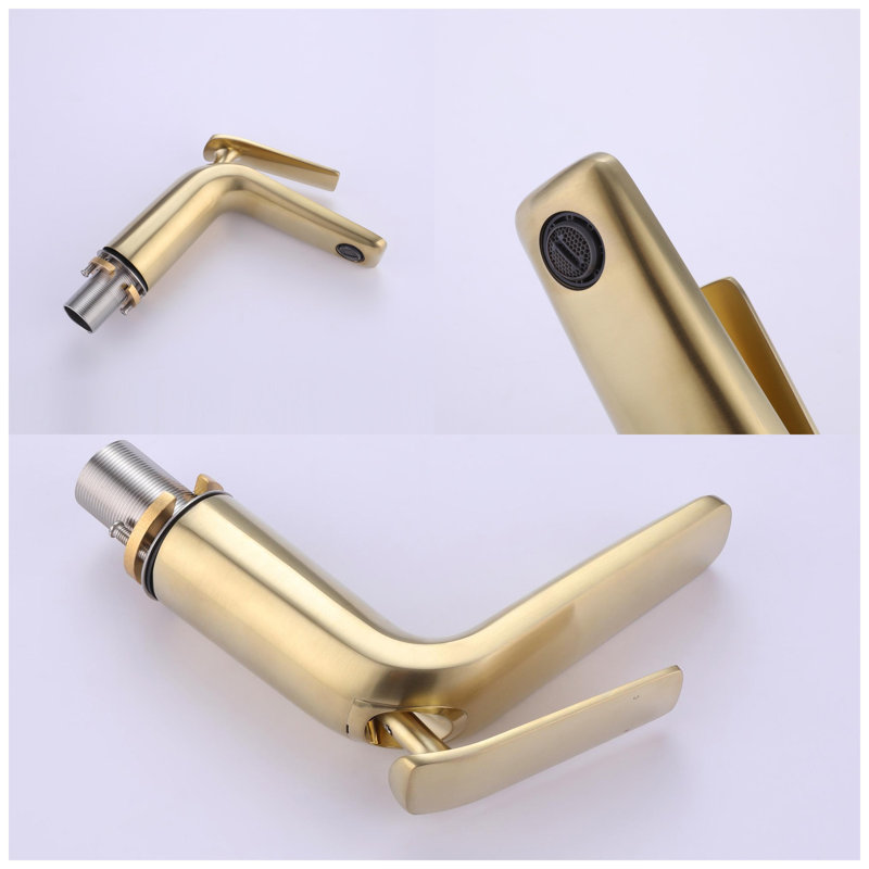 Brushed Gold Wide Blade Single-Hole Single-Handle Bathroom Faucet , Gold