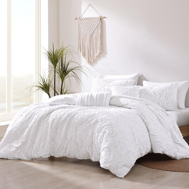 Literie en coton Rhapsody, Édredon grand + 2 taies d'oreiller, Blanc