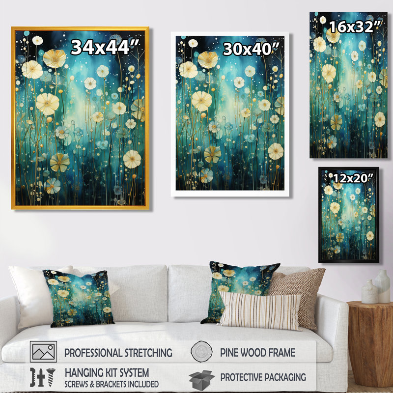 Aigue-marine, fleurs printanières à l'aube - Art mural floral, Toile tendue, H 40 po x l 30 po x P 1,5 po