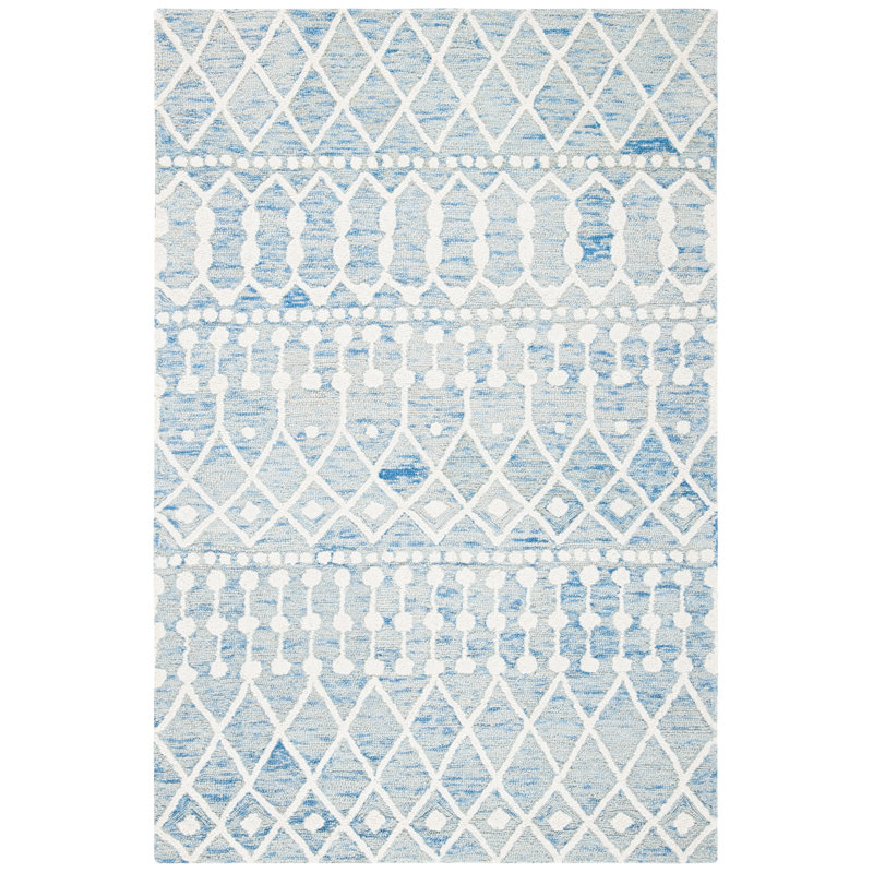 Tapis bleu / ivoire en laine touffetée Kimber Southwestern, Rectangle 2 pi x 3 pi