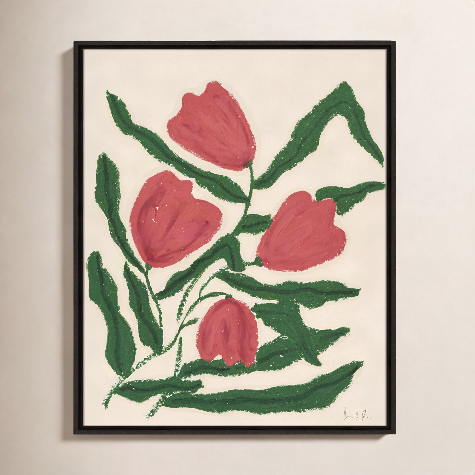 Colette "Red Tulips" Print by Camilla Bergqvist, 29.5" H x 23.5" W, Espresso