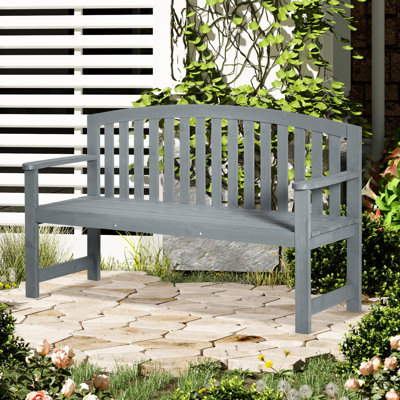 Gray 56" 2 Outdoor Wood Bench With And Armrest For Patio, Porch, Poolside, Balcony 56", &