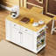 Grand îlot de cuisine de 48 pouces avec rallonge, prise de courant, support de rangement interne, chariot de rangement sur roulettes sur 5 roues avec 5 supports latéraux ouverts pour la cuisine, la salle à manger, blanc (sans les tabourets)-746656104