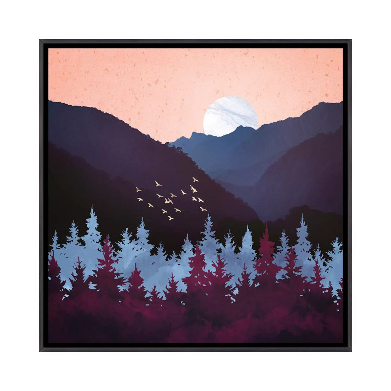Mulberry Dusk - impression d'art graphique, Aucun mat, H 18 po x l 18 po x 1,5 po, Toile avec cadre noir patiné