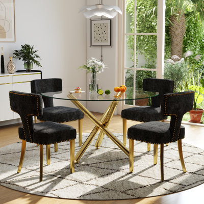 Ensemble de salle à manger sur pied moderne en verre trempé avec chaise Chenin