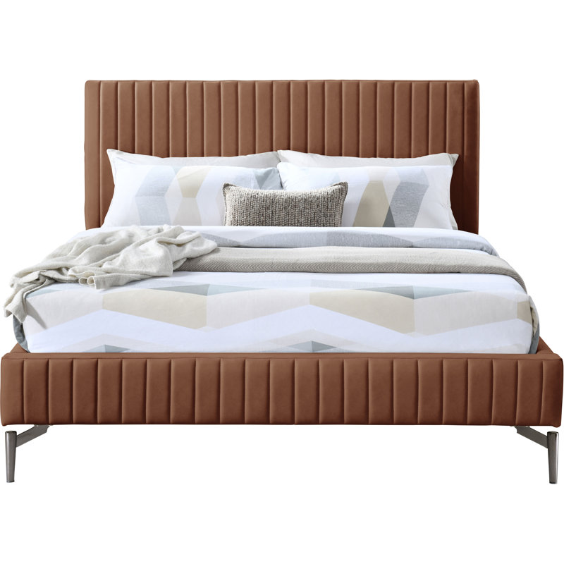 Gallo Upholstered Bed, King, Cognac Vegan Leather